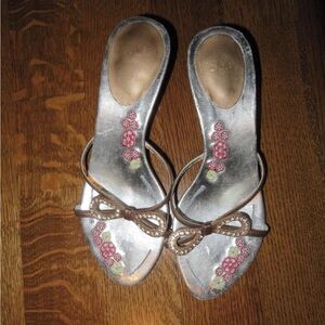 Elegant Silver Floral Heels with Bow